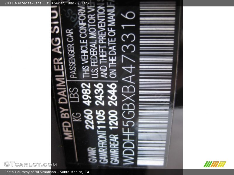 Black / Black 2011 Mercedes-Benz E 350 Sedan