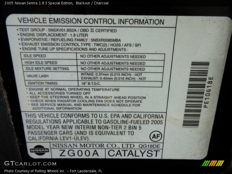 Blackout / Charcoal 2005 Nissan Sentra 1.8 S Special Edition