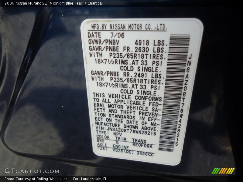 Midnight Blue Pearl / Charcoal 2006 Nissan Murano SL