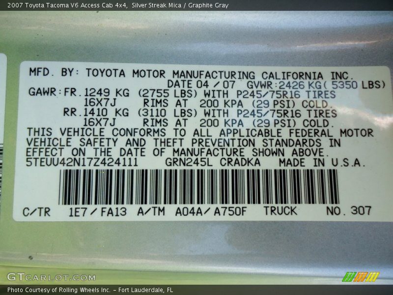 Silver Streak Mica / Graphite Gray 2007 Toyota Tacoma V6 Access Cab 4x4