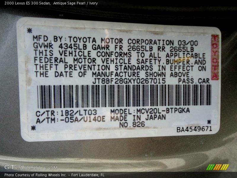 Antique Sage Pearl / Ivory 2000 Lexus ES 300 Sedan