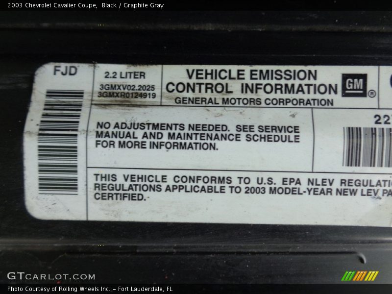 Black / Graphite Gray 2003 Chevrolet Cavalier Coupe