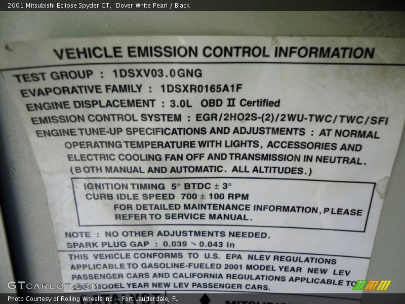 Dover White Pearl / Black 2001 Mitsubishi Eclipse Spyder GT