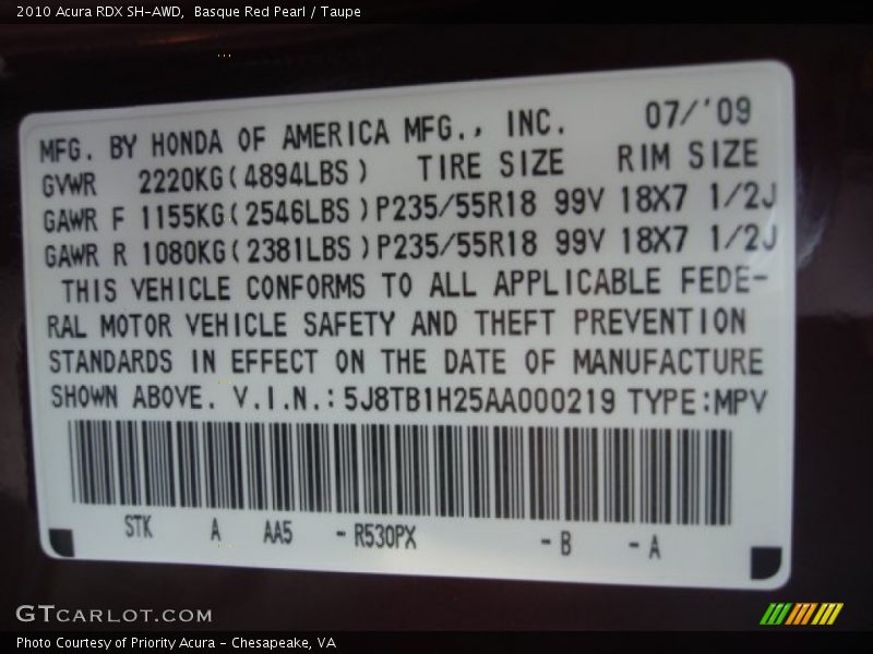 Basque Red Pearl / Taupe 2010 Acura RDX SH-AWD