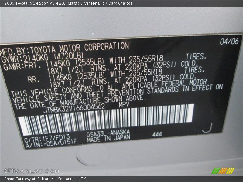 Classic Silver Metallic / Dark Charcoal 2006 Toyota RAV4 Sport V6 4WD