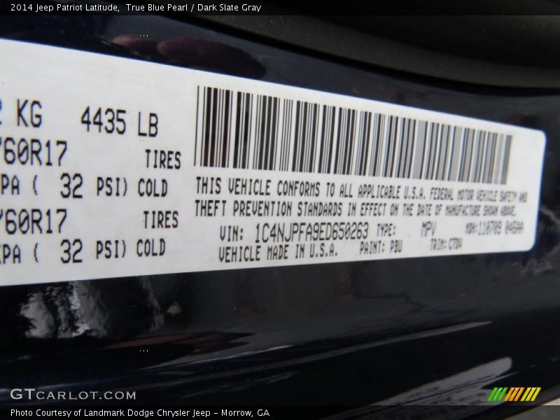 True Blue Pearl / Dark Slate Gray 2014 Jeep Patriot Latitude