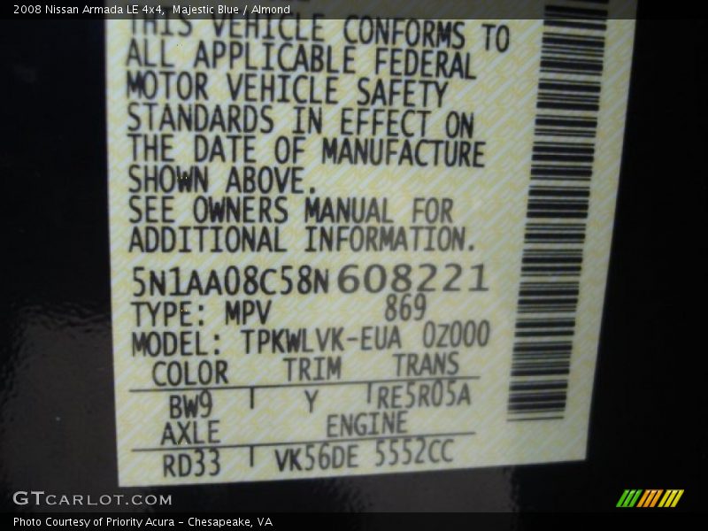 Majestic Blue / Almond 2008 Nissan Armada LE 4x4