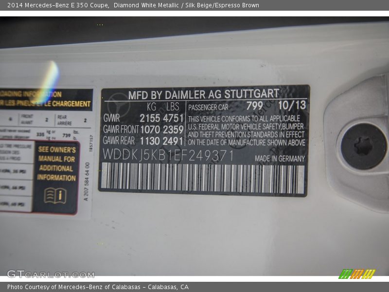 Diamond White Metallic / Silk Beige/Espresso Brown 2014 Mercedes-Benz E 350 Coupe