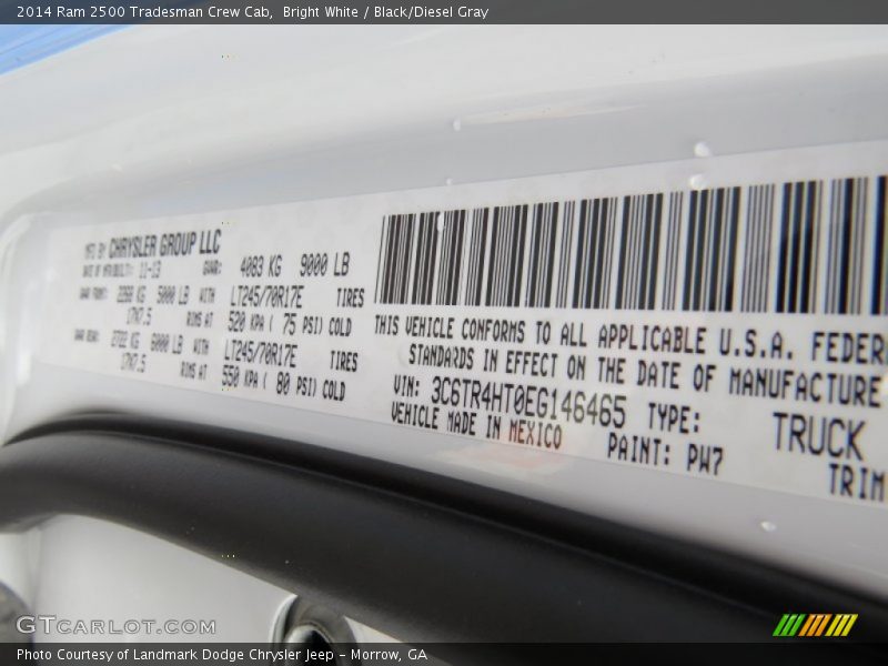 Bright White / Black/Diesel Gray 2014 Ram 2500 Tradesman Crew Cab