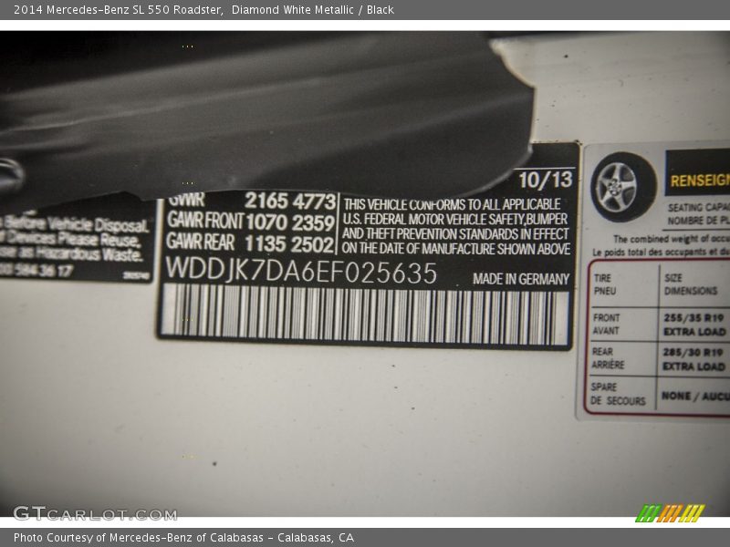 Diamond White Metallic / Black 2014 Mercedes-Benz SL 550 Roadster