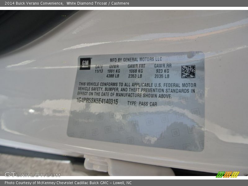 White Diamond Tricoat / Cashmere 2014 Buick Verano Convenience