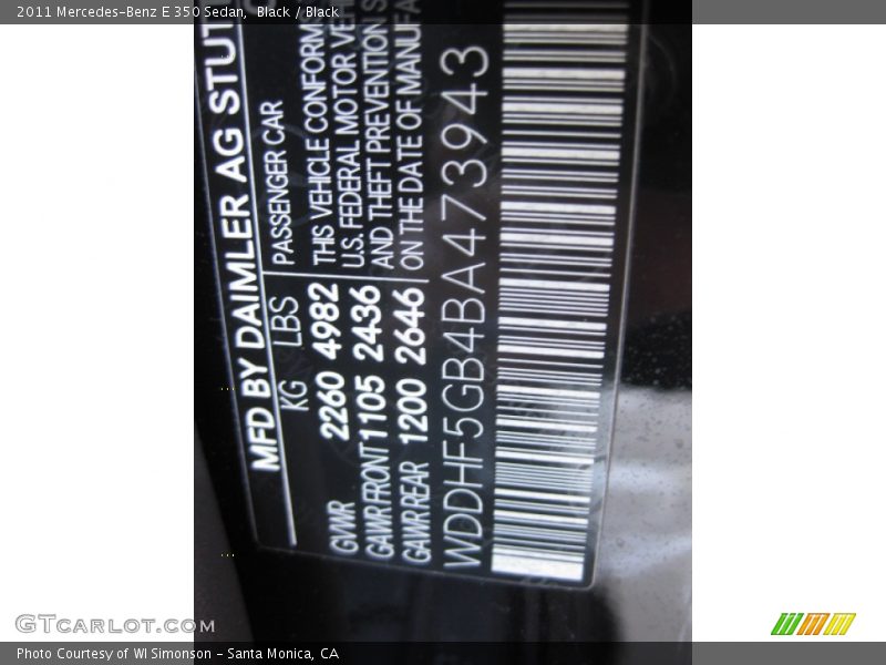 Black / Black 2011 Mercedes-Benz E 350 Sedan