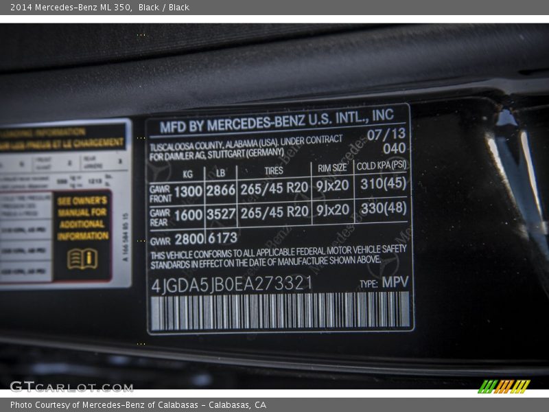 Black / Black 2014 Mercedes-Benz ML 350