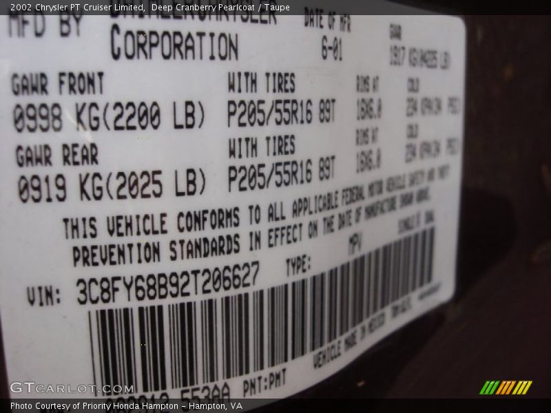 Deep Cranberry Pearlcoat / Taupe 2002 Chrysler PT Cruiser Limited