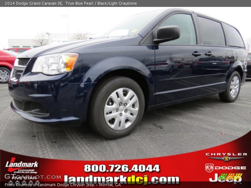 True Blue Pearl / Black/Light Graystone 2014 Dodge Grand Caravan SE