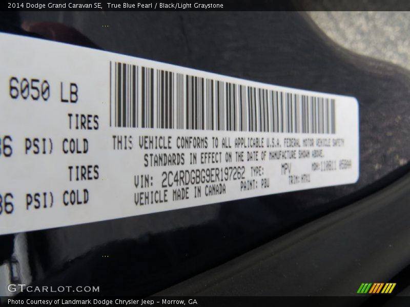 True Blue Pearl / Black/Light Graystone 2014 Dodge Grand Caravan SE