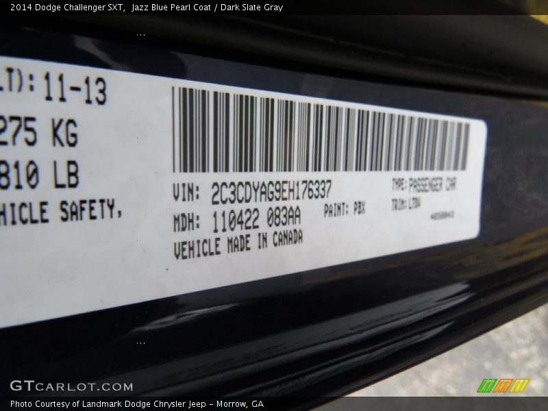 Jazz Blue Pearl Coat / Dark Slate Gray 2014 Dodge Challenger SXT
