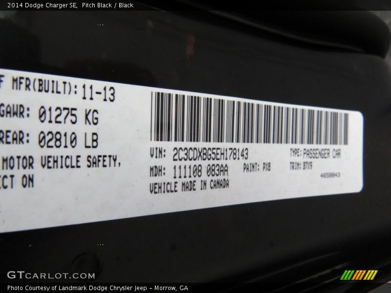 Pitch Black / Black 2014 Dodge Charger SE