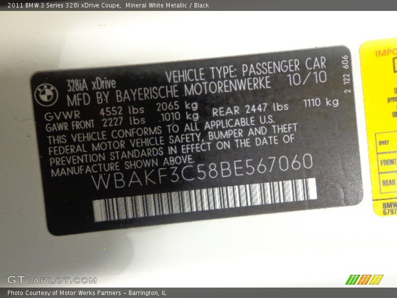 Mineral White Metallic / Black 2011 BMW 3 Series 328i xDrive Coupe
