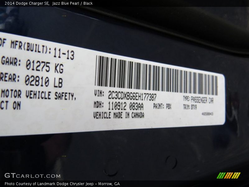 Jazz Blue Pearl / Black 2014 Dodge Charger SE