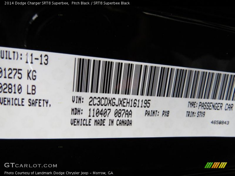 2014 Charger SRT8 Superbee Pitch Black Color Code PX8