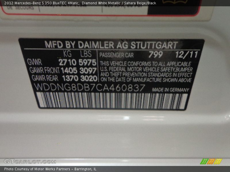 Diamond White Metallic / Sahara Beige/Black 2012 Mercedes-Benz S 350 BlueTEC 4Matic