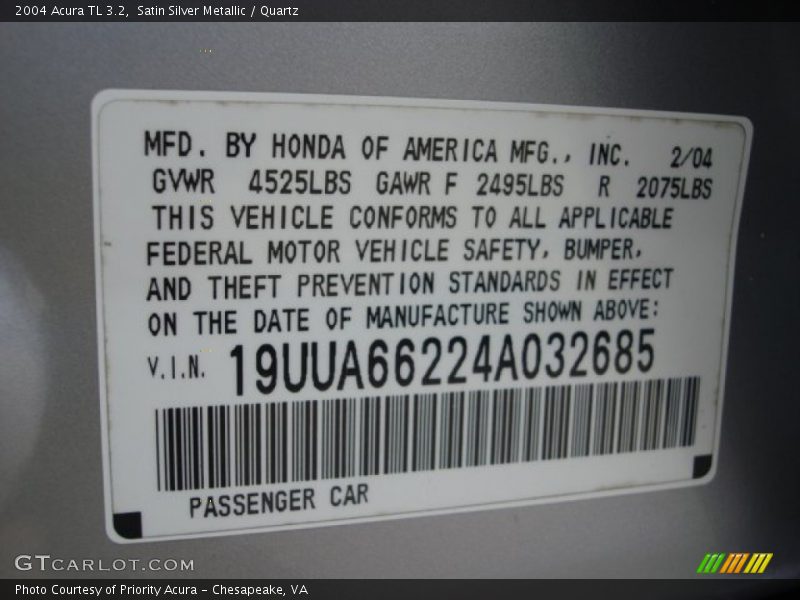 Satin Silver Metallic / Quartz 2004 Acura TL 3.2