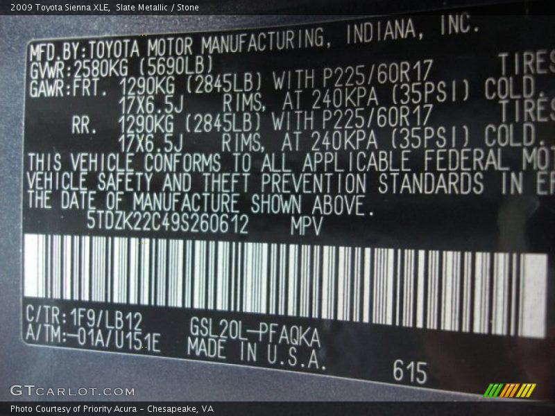 Slate Metallic / Stone 2009 Toyota Sienna XLE