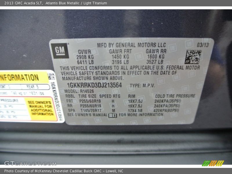 Atlantis Blue Metallic / Light Titanium 2013 GMC Acadia SLT
