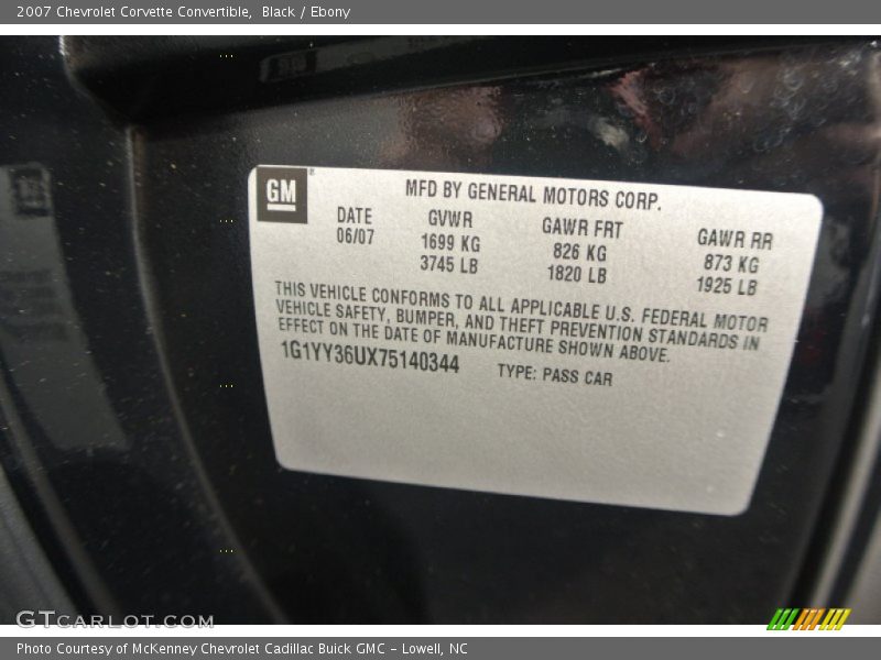 Black / Ebony 2007 Chevrolet Corvette Convertible