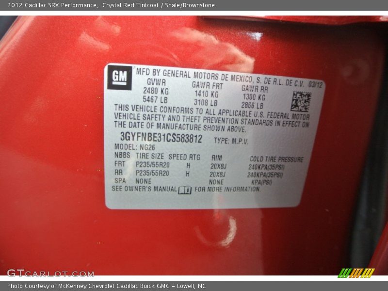 Crystal Red Tintcoat / Shale/Brownstone 2012 Cadillac SRX Performance
