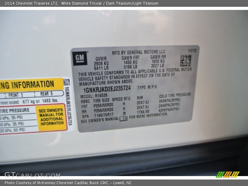 White Diamond Tricoat / Dark Titanium/Light Titanium 2014 Chevrolet Traverse LTZ