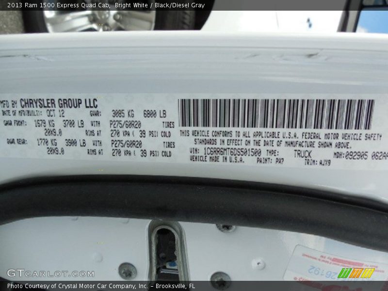 Bright White / Black/Diesel Gray 2013 Ram 1500 Express Quad Cab