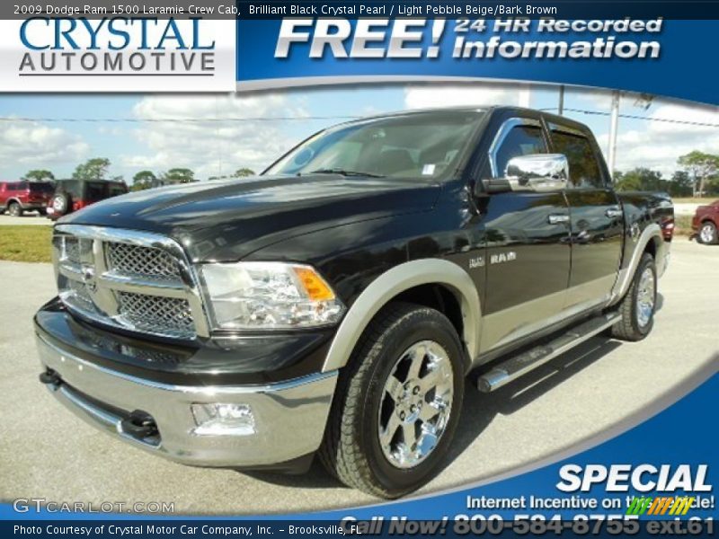 Brilliant Black Crystal Pearl / Light Pebble Beige/Bark Brown 2009 Dodge Ram 1500 Laramie Crew Cab