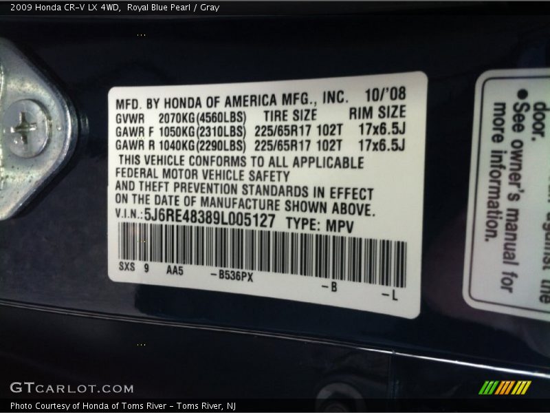 Royal Blue Pearl / Gray 2009 Honda CR-V LX 4WD