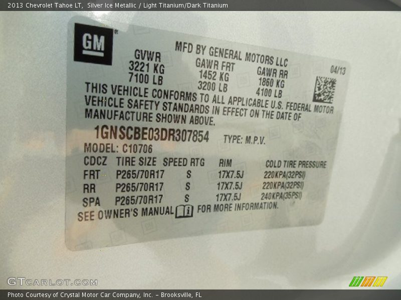 Silver Ice Metallic / Light Titanium/Dark Titanium 2013 Chevrolet Tahoe LT