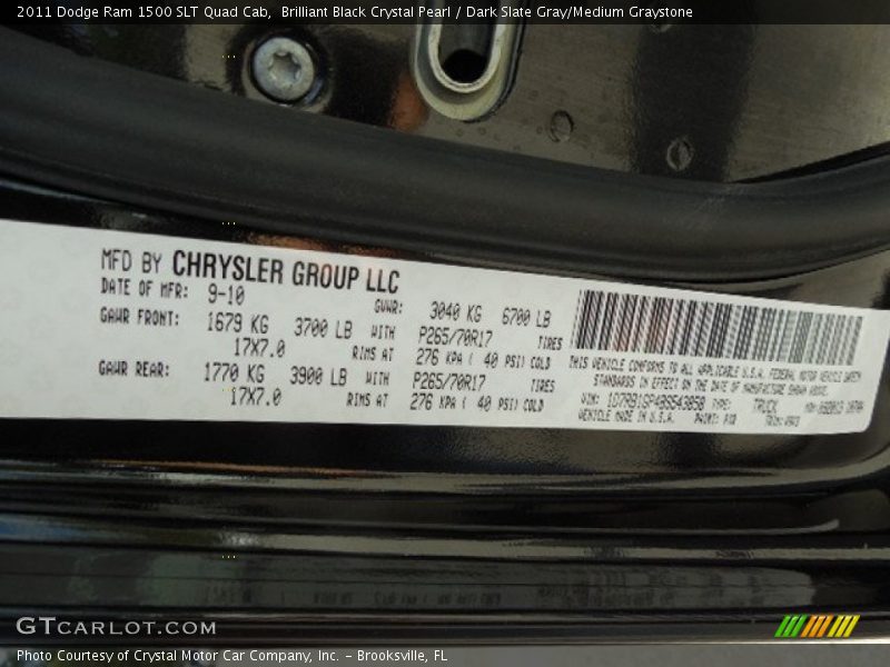 Brilliant Black Crystal Pearl / Dark Slate Gray/Medium Graystone 2011 Dodge Ram 1500 SLT Quad Cab