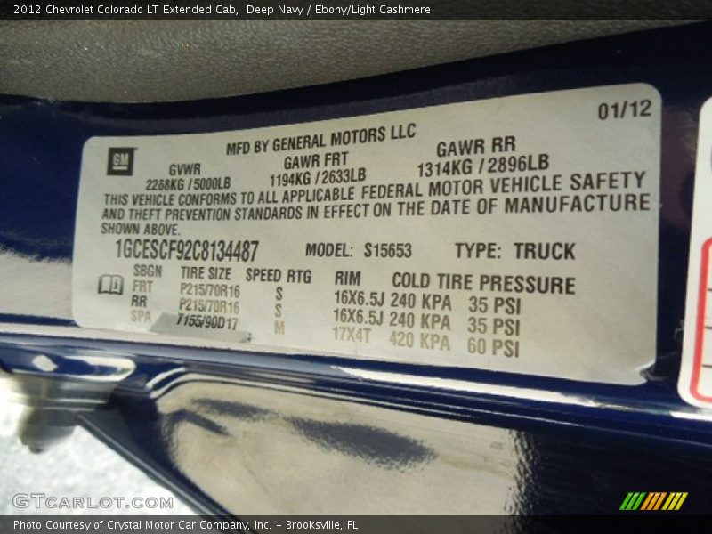 Deep Navy / Ebony/Light Cashmere 2012 Chevrolet Colorado LT Extended Cab