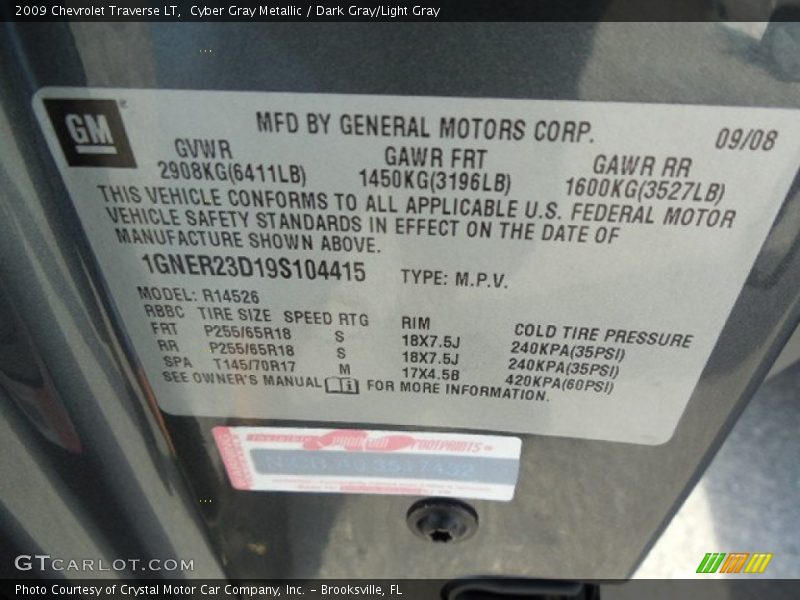 Cyber Gray Metallic / Dark Gray/Light Gray 2009 Chevrolet Traverse LT