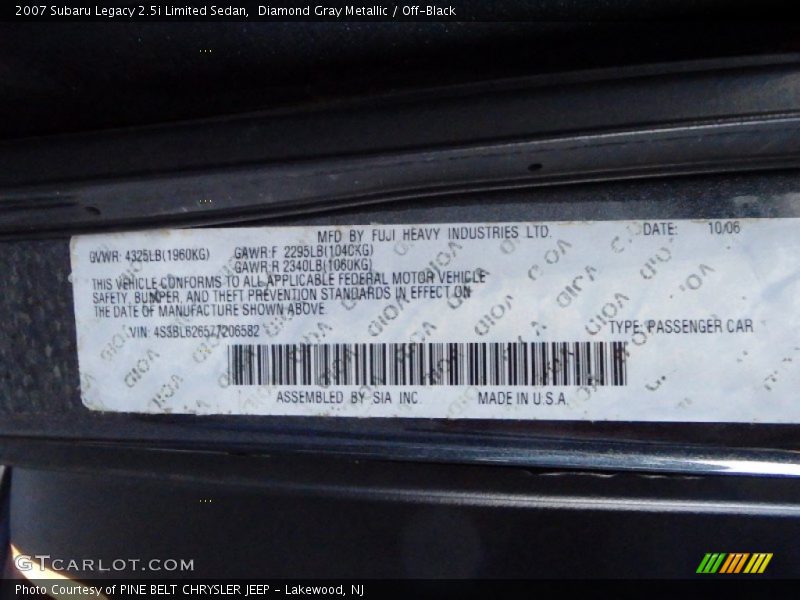 Diamond Gray Metallic / Off-Black 2007 Subaru Legacy 2.5i Limited Sedan