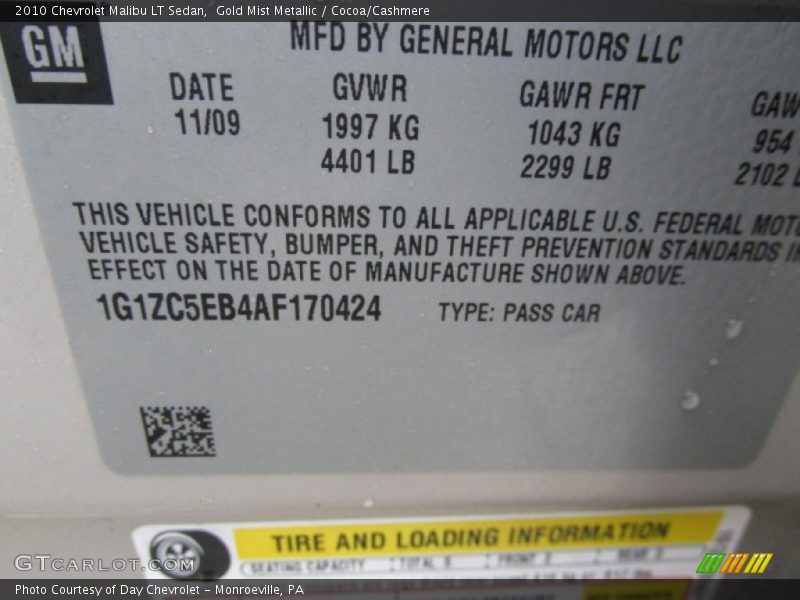 Gold Mist Metallic / Cocoa/Cashmere 2010 Chevrolet Malibu LT Sedan