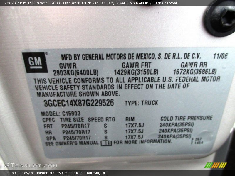 Silver Birch Metallic / Dark Charcoal 2007 Chevrolet Silverado 1500 Classic Work Truck Regular Cab