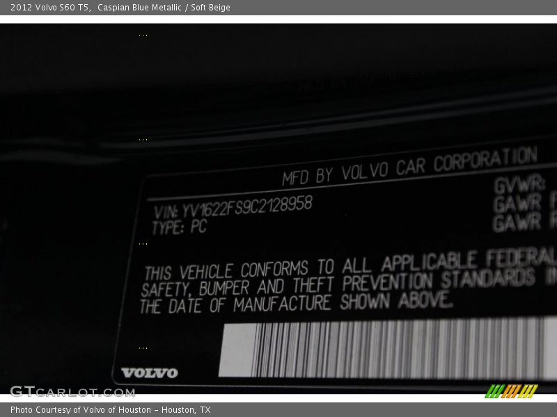 Caspian Blue Metallic / Soft Beige 2012 Volvo S60 T5