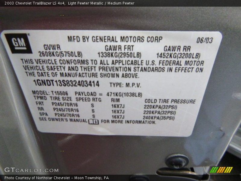Light Pewter Metallic / Medium Pewter 2003 Chevrolet TrailBlazer LS 4x4
