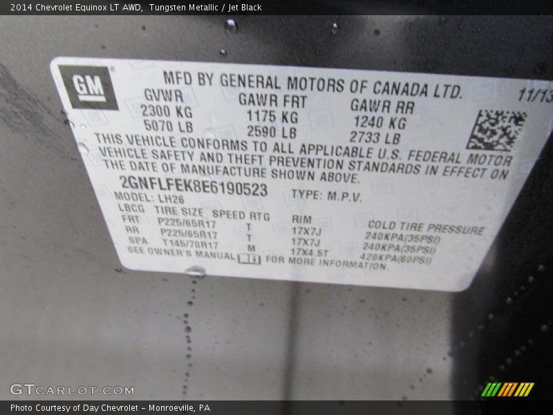 Tungsten Metallic / Jet Black 2014 Chevrolet Equinox LT AWD