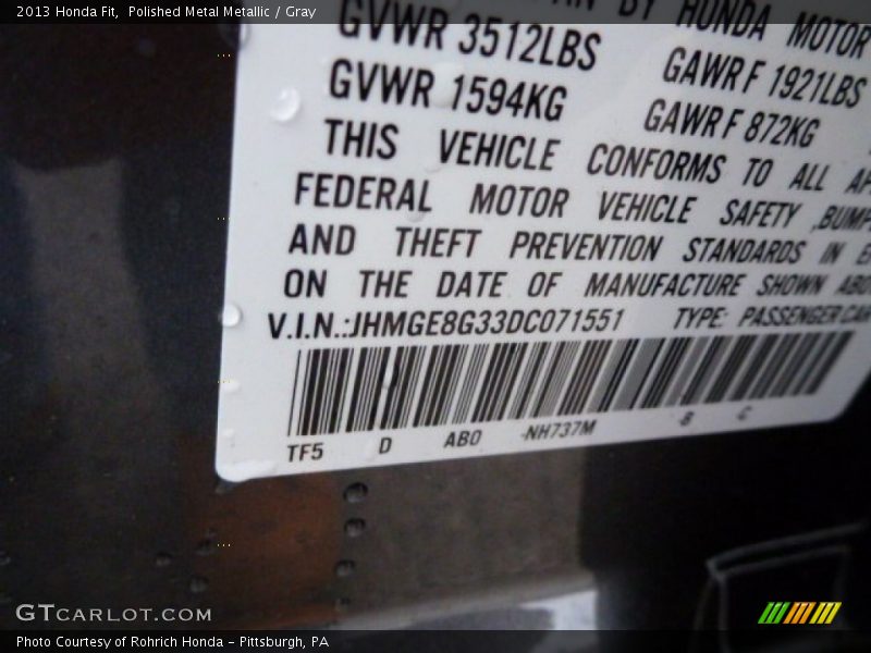 Polished Metal Metallic / Gray 2013 Honda Fit