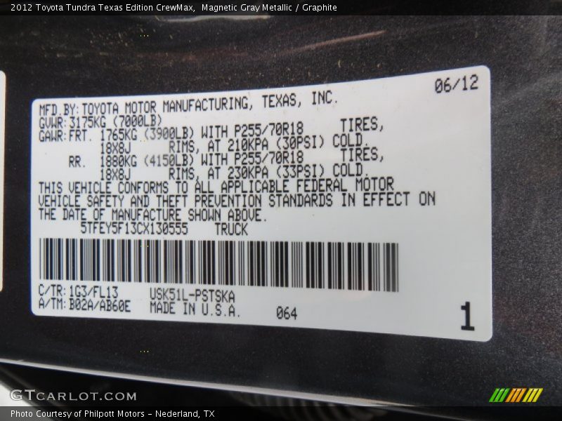 Magnetic Gray Metallic / Graphite 2012 Toyota Tundra Texas Edition CrewMax