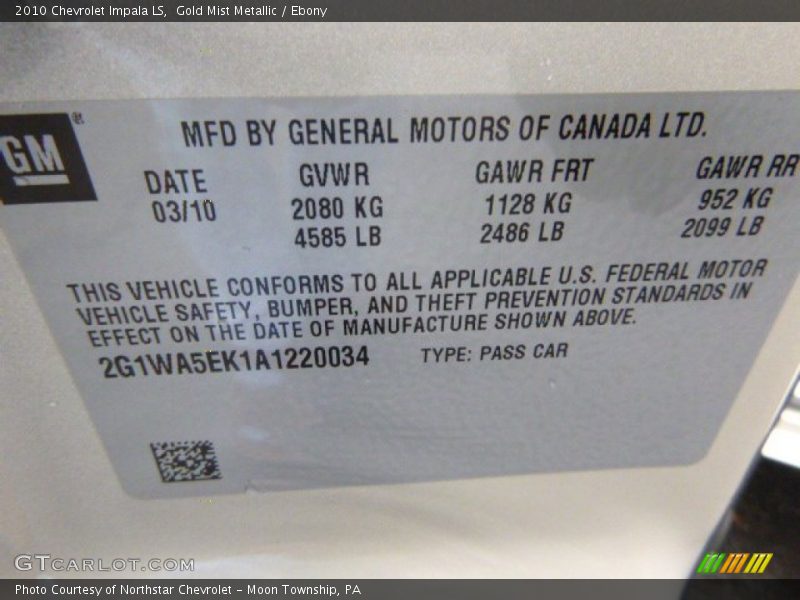 Gold Mist Metallic / Ebony 2010 Chevrolet Impala LS