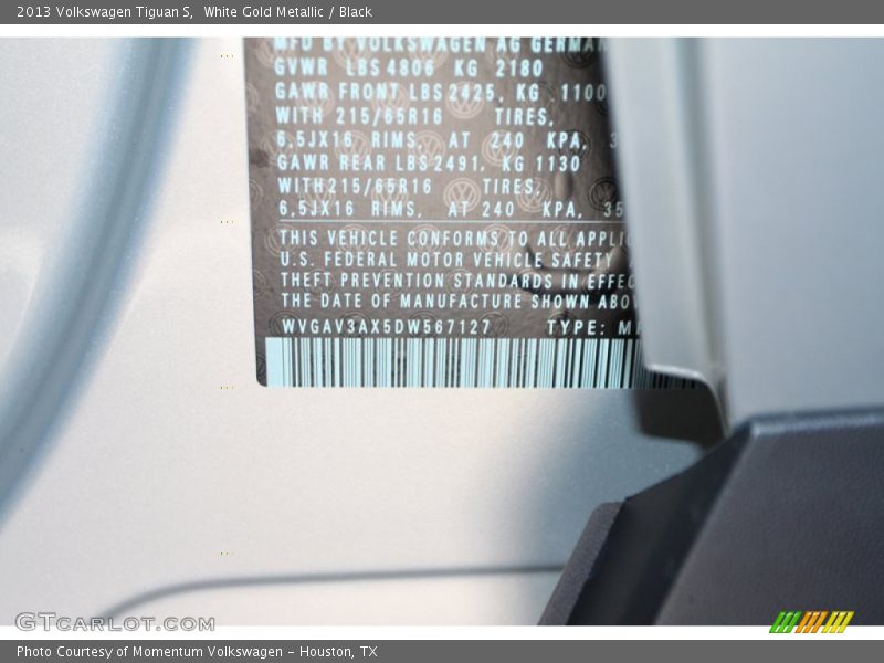 White Gold Metallic / Black 2013 Volkswagen Tiguan S