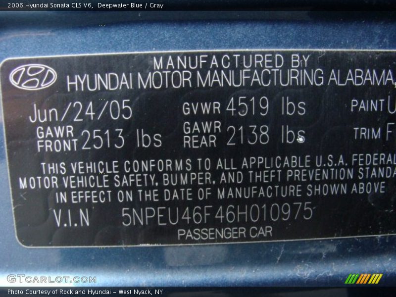 Deepwater Blue / Gray 2006 Hyundai Sonata GLS V6